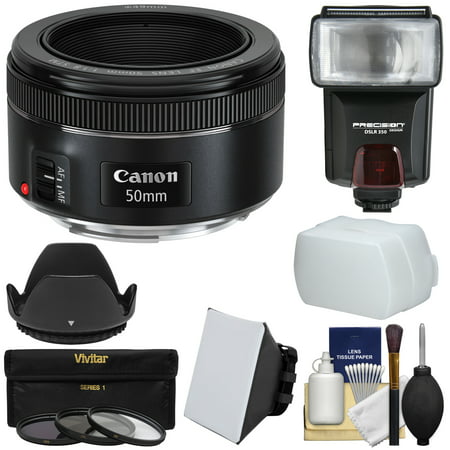 Canon EF 50mm f/1.8 STM Lens + Flash & Diffusers + 3 Filters + Hood Kit for EOS 6D, 70D, 7D, 5DS, 5D, Rebel T3, T3i, T5, T5i, T6i, T6s, SL1 (Best Compact Flash Card For Canon 7d)