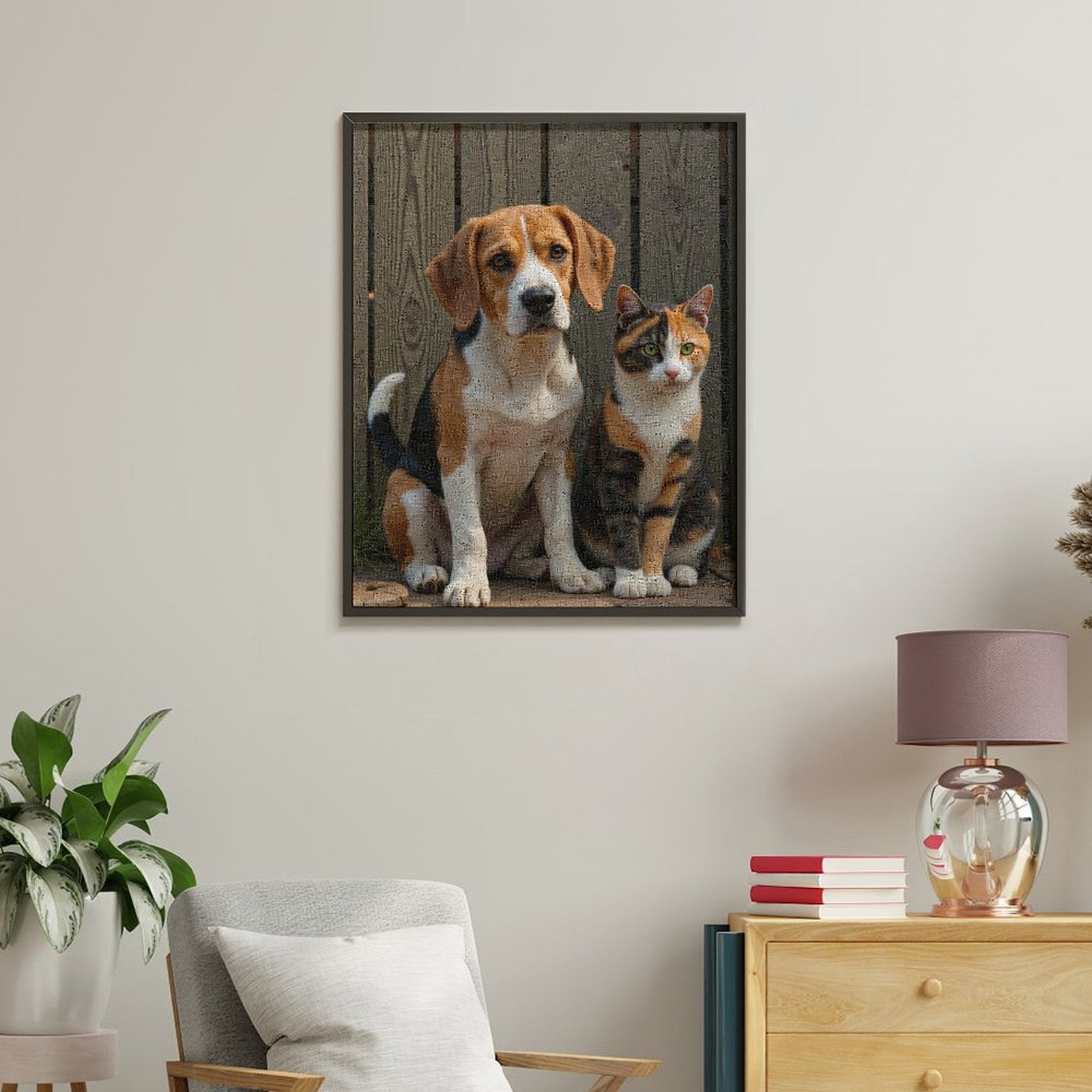 Paint By Numbers Kit for Adults Beginner - Dog Cat Companionship Portrait Wood DIY Canvas Painting Kits for Adults, Frameless Paint By Number for Adults for Home Wall Decor 16x20 Inch