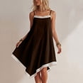 thumbnail image 4 of Tqcoqu Women's Asymmetrical Summer Linen Dress,Spaghetti Strap Lace Trim Bohemian Sleeveless Loose Vacation Beach Dresses,Brown Women's S-XXL, 4 of 7