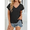 thumbnail image 6 of AherBiu Summer Tops for Women V Neck Stretch Irregular High Low Cap Sleeve Casual Loose Fitting Shirt, 6 of 8