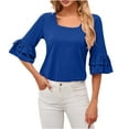 thumbnail image 1 of AherBiu Womens Tops Dressy Casual Ruffle 1/2 Sleeve Square Neck Elegant Shirt Blouse Solid Color, 1 of 7