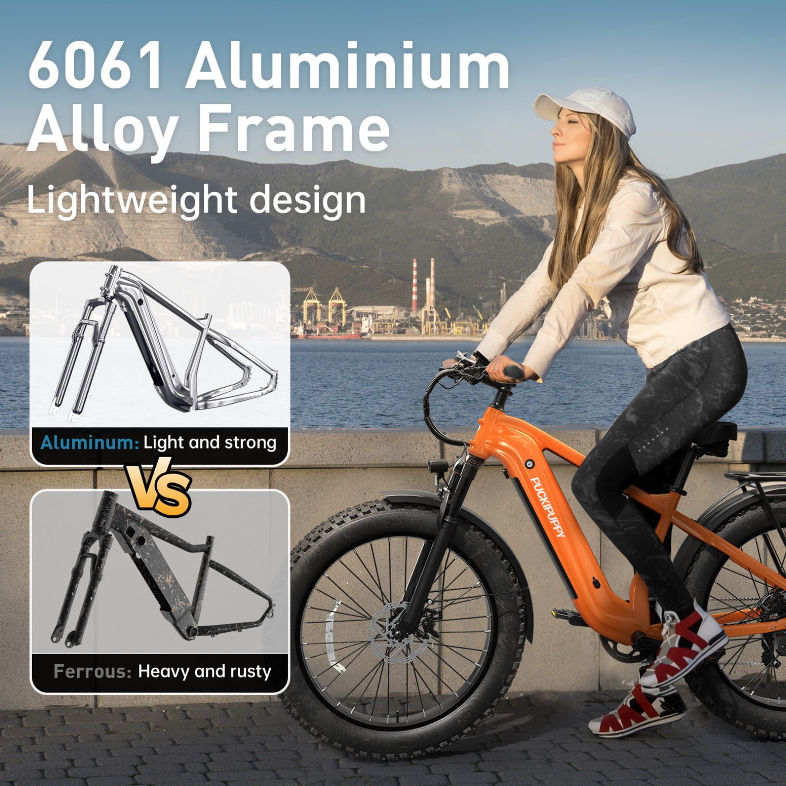 PUCKIPUPPY Electric Bikes for Adults 26" Fat Tire E Bike 28 mph up to 60 Miles Range 960W Peak Ebike 48V 15AH Battery Front Suspension off Road Mountain E Bike (Orange), Comply with UL2849 by SGS