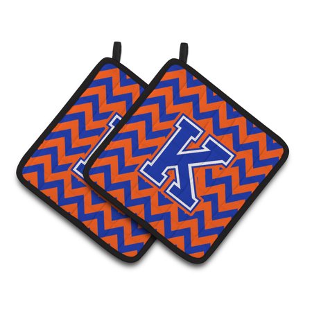 Letter K Chevron Orange and Blue Pair of Pot Holders