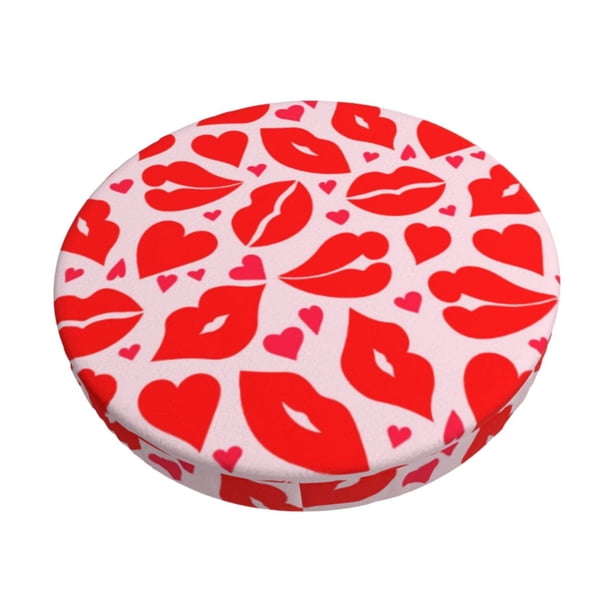 Disketp Lips Kiss Funda Redonda para Taburete, Funda de Cojín para Silla de Bar Suave y Elástica-14 inch