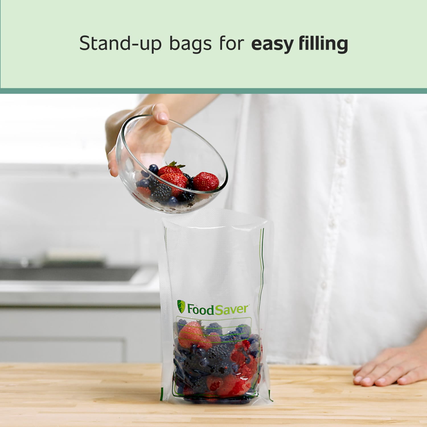 (2 pack) FoodSaver Quart Easy Fill Vacuum Sealer Bags (9.5" x 8"), 16-Count BPA-Free Vacuum Seal Bags for Food Storage and Sous Vide, Works With FoodSaver Vacuum Sealer Machines