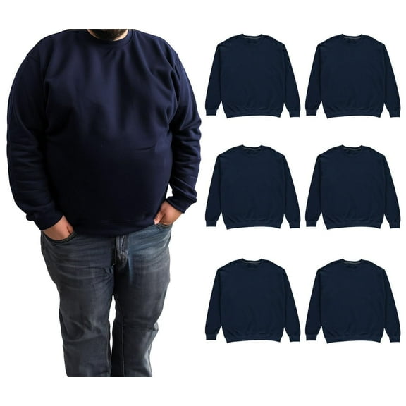 BILLIONHATS 6 Pack Mens Big and Tall - Adult Crewneck Fleece Lined Pullover Sweatshirts Bulk, Wholesale Multipack for Plus Size Men (4X-Large)