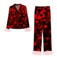 thumbnail image 5 of WCJM Heart Print Satin Button Pajama Set Women Long Sleeve Shirt Pants Lounge Suit Red Long Sleeve S Loungewear, 5 of 5