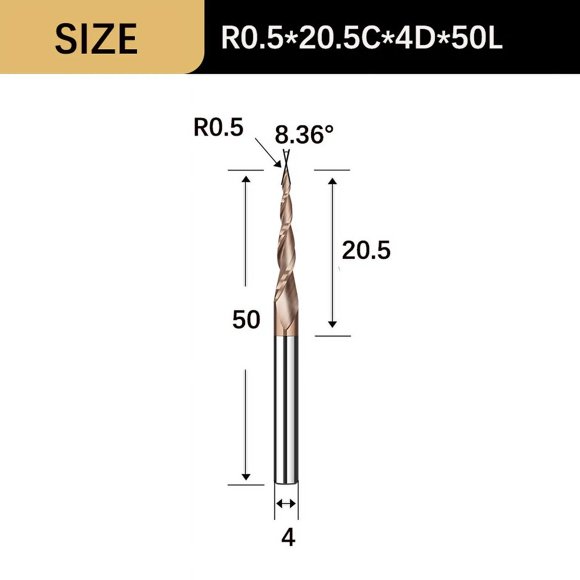 Carbide Spiral Tapered Ball Nose End Mill 6mm Shank 2 Flutes Router Bit Woodworking CNC 2D 3D Carving Bits Wood Milling Cutter FWZ