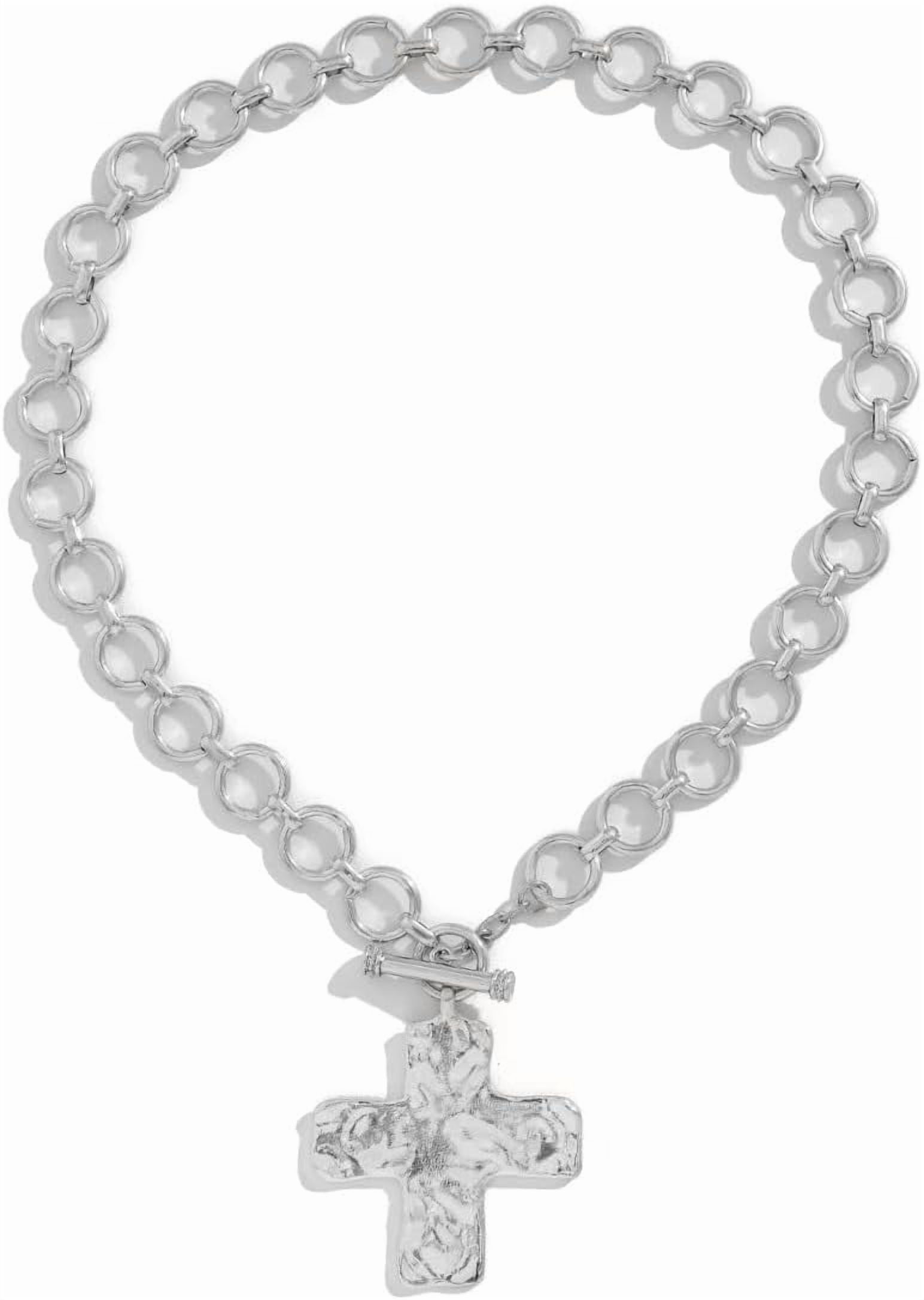 Chunky Cross Necklace for Women Gold Chunky Cross Pendant Necklace Layered Heart Toggle Necklace Hammered Cross Statement Necklace Thick Chain Necklace Jewelry