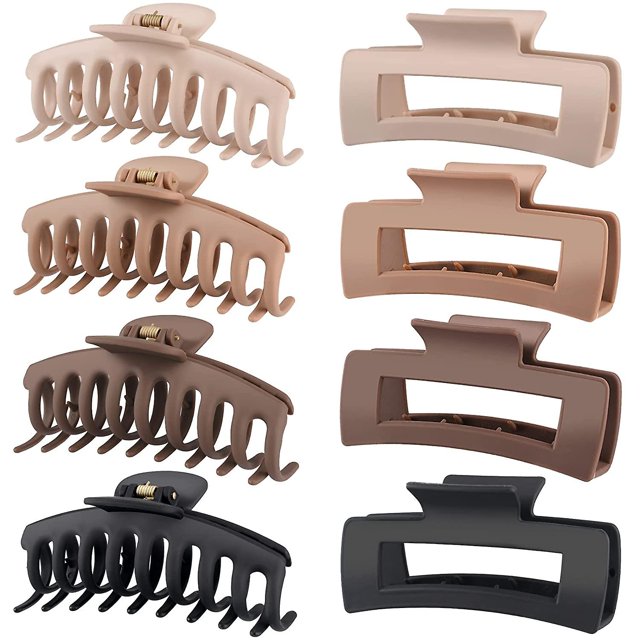 Pinzas grandes para el cabello YONGSHENG Paquete de 8 de 4,3 pulgadas para mujeres cabello rizado fino y grueso color mate