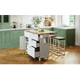 thumbnail image 3 of LiviNest Kitchen Island with Seating: Freestanding Kitchen Cart with Drop Leaf & 2 Stools - Farmhouse Style Rubber Wood Countertop with 4 Drawers & Cabinet Storage for Small Space Dining & Cooking Or, 3 of 6