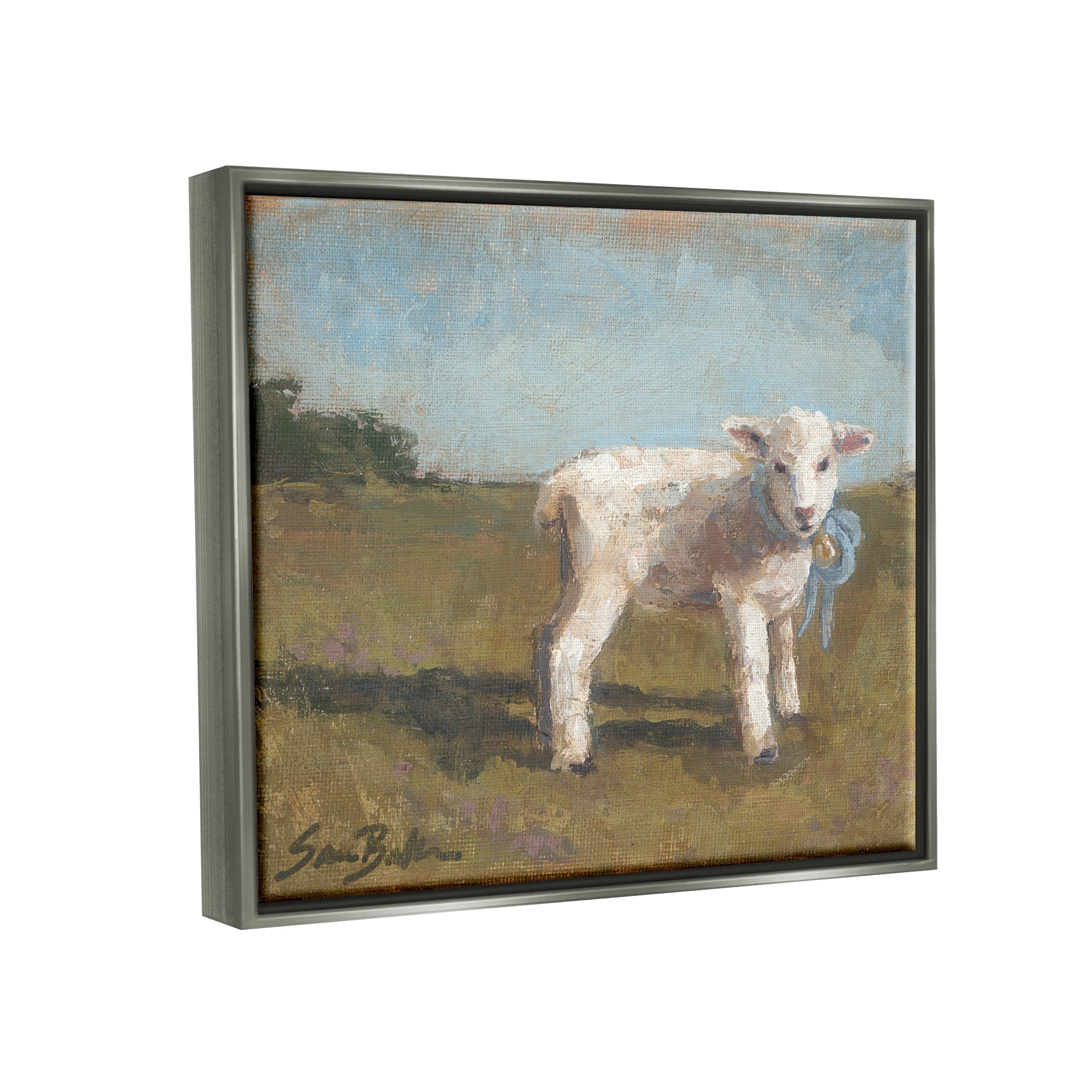 Stupell Farmhouse Baby Lamb Painting Animals & Insects Painting Gray Floater Framed Art Print Wall Art