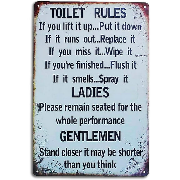 Vintage Style Metal Tin Signs Retro Funny Bathroom Wall Decor Farmhouse Toilet Wall Decor Bathroom Decorations Accessories 8x12 Inch,Toilet Rules