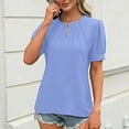 thumbnail image 6 of Womens Dressy Casual Tops Keyhole Business Work Blouses Pleated Puff Sleeve Summer Shirts, 6 of 8