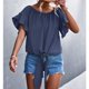 thumbnail image 3 of Moda mujer blusa cuello redondo casual tops verano manga corta camisas para fiesta de vacaciones, 3 of 5