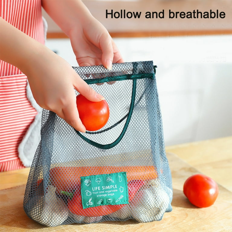 5Pack Hanging Mesh Storage Bags Reusable Mesh Bags Vegetable Bag for Vegetable and Fruit Hanging Storage Net Storage Bags Eco friendly Blue