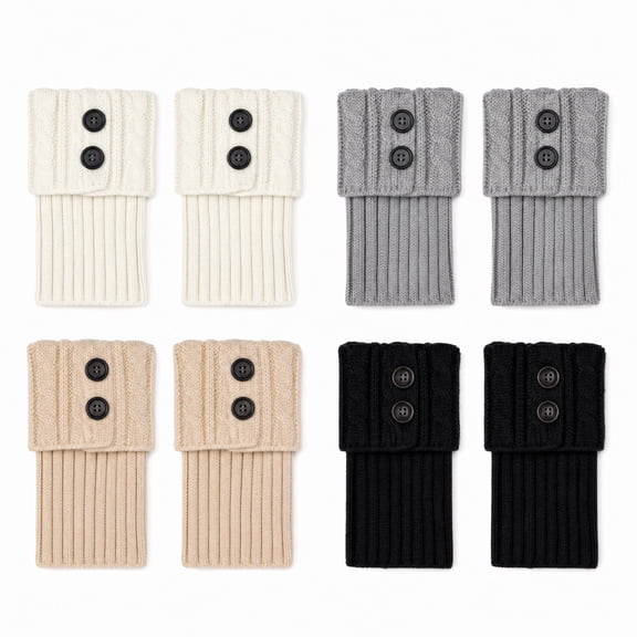Stcellnmex Women's Cable Knit Boot Cuffs, Short Boot Topper with Buttons, Winter Leg Warmers, 4 Pairs