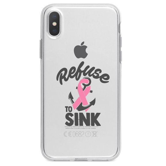 DistinctInk Clear Shockproof Hybrid Case for iPhone XS Max (6.5" Screen) - TPU Bumper Acrylic Back Tempered Glass Screen Protector - Pink Ribbon Cancer - Refuse to Sink Anchor