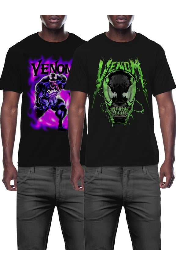 Marvel Oozy Venom & Purple Smoke Men's and Big Men's Graphic T-shirts 2-Pack Bundle