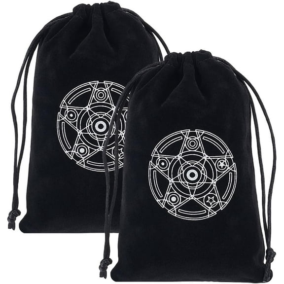 2Pcs Black Tarot Storage Bag Velvet Drawstring Packing Pouches Pentagram Gift Bag Protective Card for Witch Tarot Dice Card Jewelry Crystal Fortune Telling Card Pouch 7.1x4.7Inch