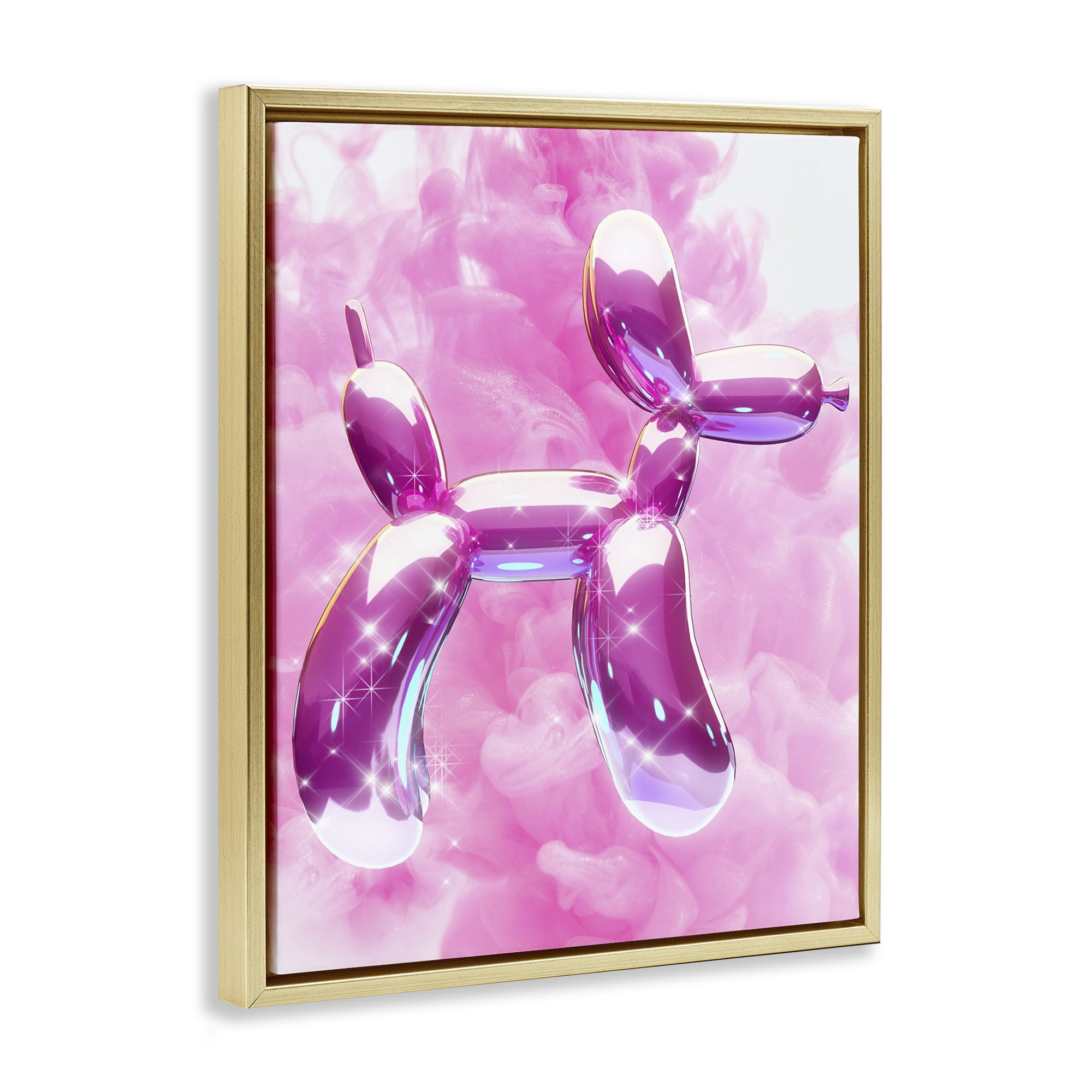 Stupell Industries Glitzy Balloon Dog Abstract Painting Gold Floater Framed Canvas Art Print Wall Art, 17 x 21