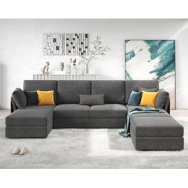 Sobaniilo Convertible Sectional Sofa Couch, Modern Linen Fabric L-Shaped 3-Seat (Dark Gray)