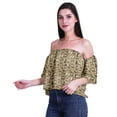thumbnail image 3 of Moomaya Womens Printed Off The Shoulder Crop Top Flounce Sleeve Summer Clothing Boho Blouse, 3 of 6
