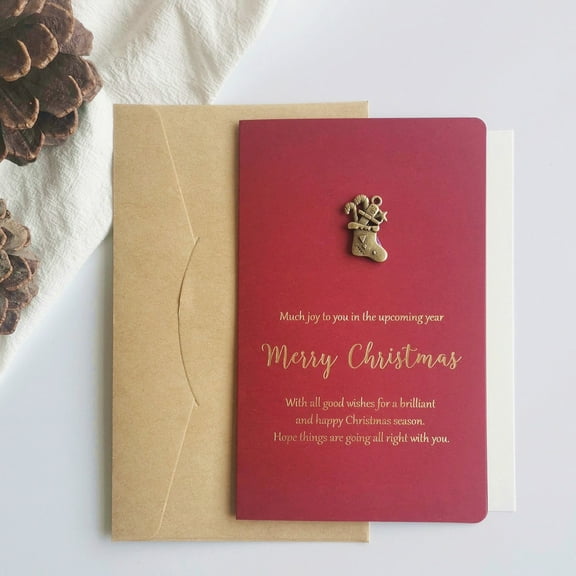 Leather Photo Album New Year Christmas Card With Envelope Funny Retro Happy Holidays Greeting Card, Party Greeting Card