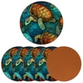 thumbnail image 2 of Turtle Set of 6 Round Microfiber Leather Coasters, 11x11 cm/4.3x4.3 in - Absorbent Drink Mats for Table Decor, Bottom - Stylish and Durable Cup Holders for Home and Office Use, 2 of 6