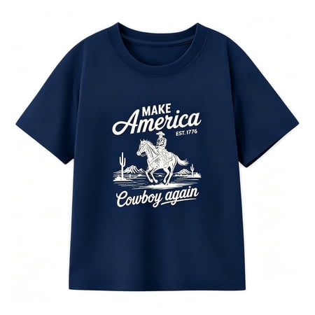 Rhuody Boys S T Shirt Round Neck Tee Short Sleeved Letter Graphic Tops Summer T Shirts Casual Clothes 6-7 Years Navy