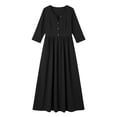 thumbnail image 6 of Odbmxy Fall Maxi Dress for Women A-Line 3/4 Sleeve Smock Solid Color Women's Dress Office Button Loose Elegant, 6 of 6