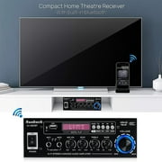 Sunbuck Bluetooth 5.0 Power Amplifier, Stereo Radio Amp, Music Player, 2 Mic in 1 for Car / Home Use, Black