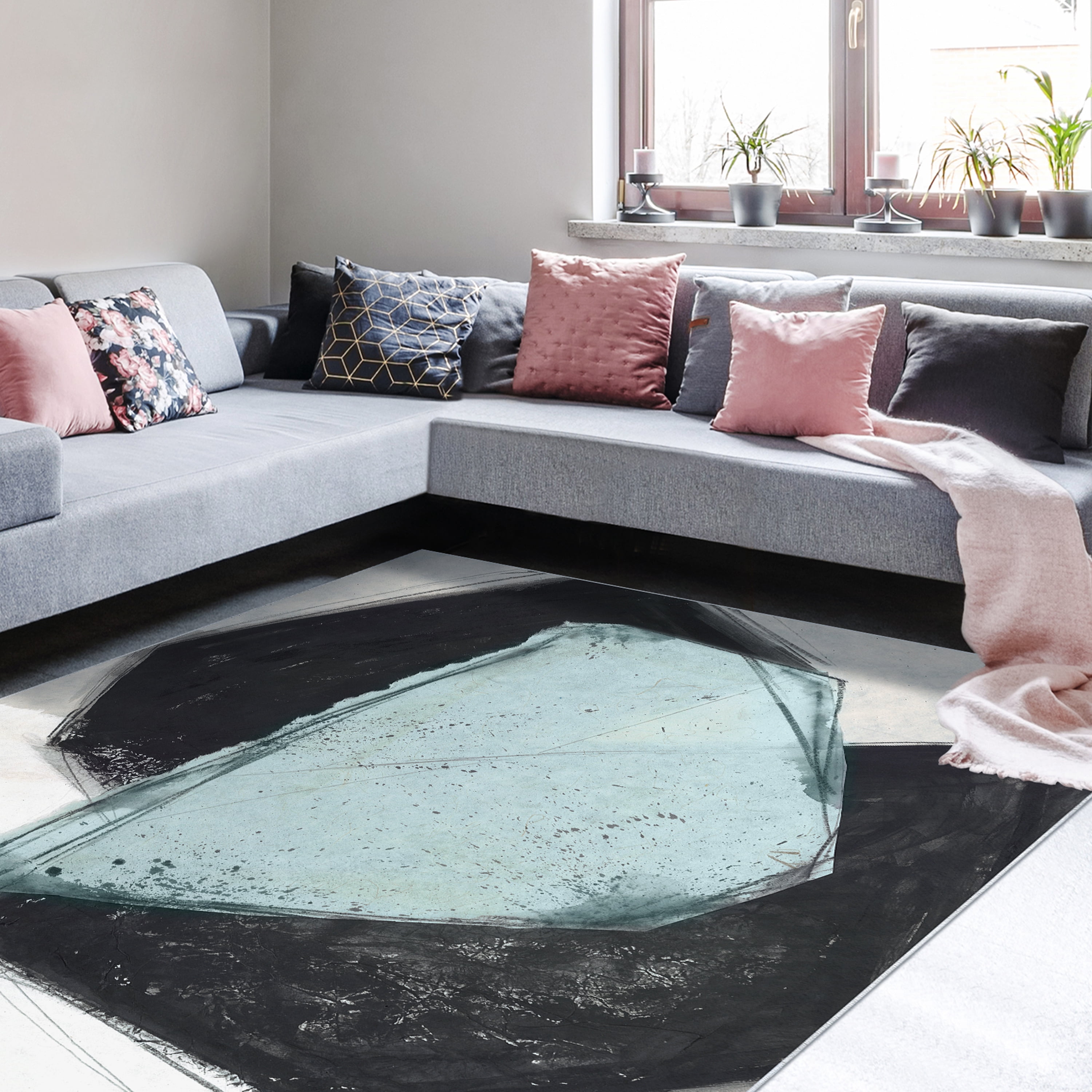 Simply Shapes II Washable Geometric Art Area Rug size 8'x10', Power-loomed, Heavenly Softness with Non-Slipping Backing