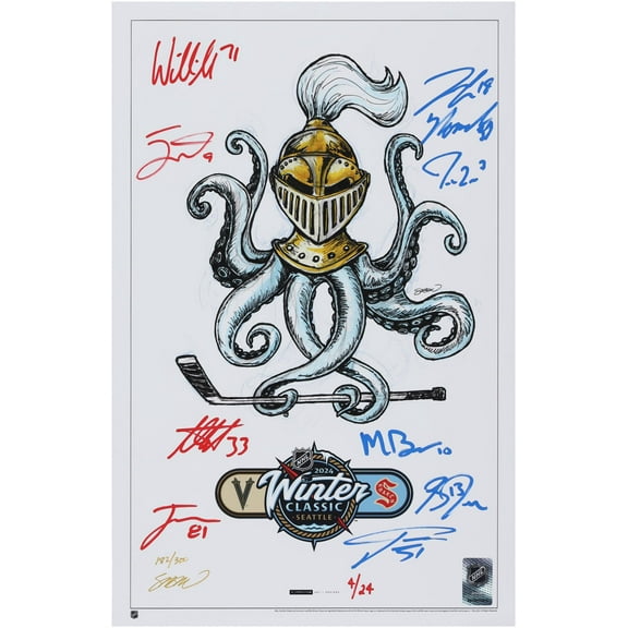 Vegas Golden Knights vs. Seattle Kraken Multi-Signed 14" x 20" 2024 NHL Winter Classic Print by S. Preston - Limited Edition of 24 - Fanatics Authentic Certified