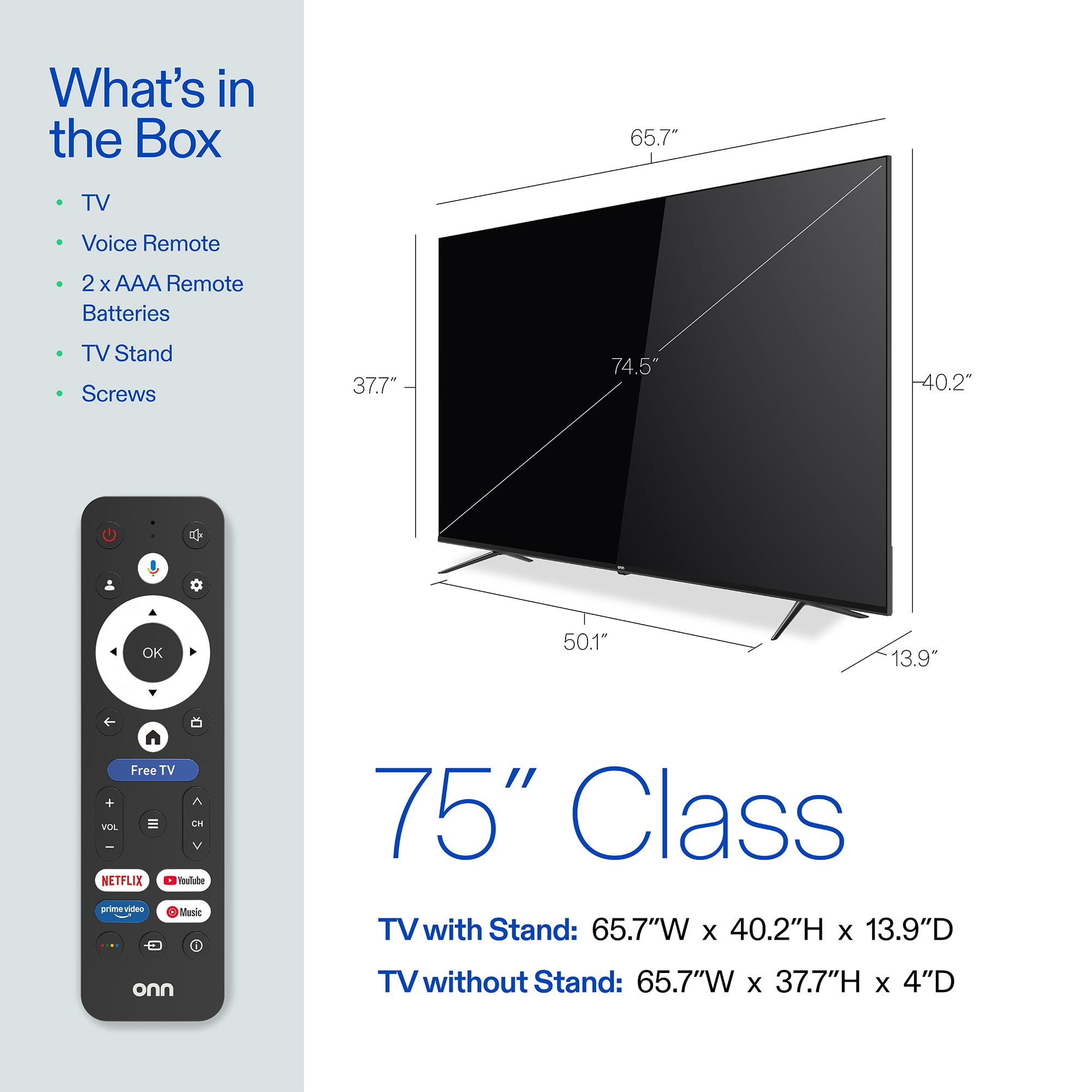 75" onn QLED 4K UHD Smart Google TV, 75SQ4GSB1