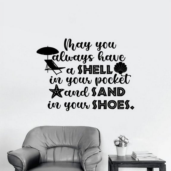 May You Always Have Shell In Your Pocket And Sand In Your Shoes - Beach Quotes Chair Starfish Shells Vinyl Wall Sticker Art Decal Living Room Bed Room Home Decor Stickers Decoration Size (22x30 inch)