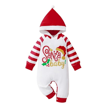 

Youmylove Funny Infant Jumpsuit Boys Girls Christmas Long Sleeve Romper Cartoon Xmas Deer Printed Striped Hooded
