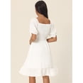 thumbnail image 4 of Unique Bargains Women's Square Neck Smocked Back Ruffle A-Line Dress S White, 4 of 6