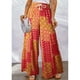 thumbnail image 3 of Pantalones anchos a cuadros con cintura alta y diseño de bloques de color con cordón rojo, talla grande para mujer, 3 of 5