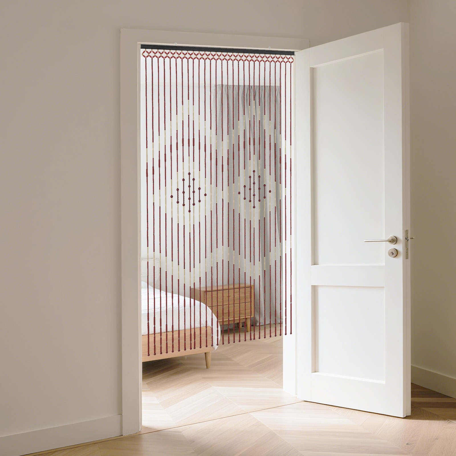 Natural Wood Bamboo Beaded Curtain for Doorway Room Divider 27 Strands for Iiving Rooms,Study Rooms