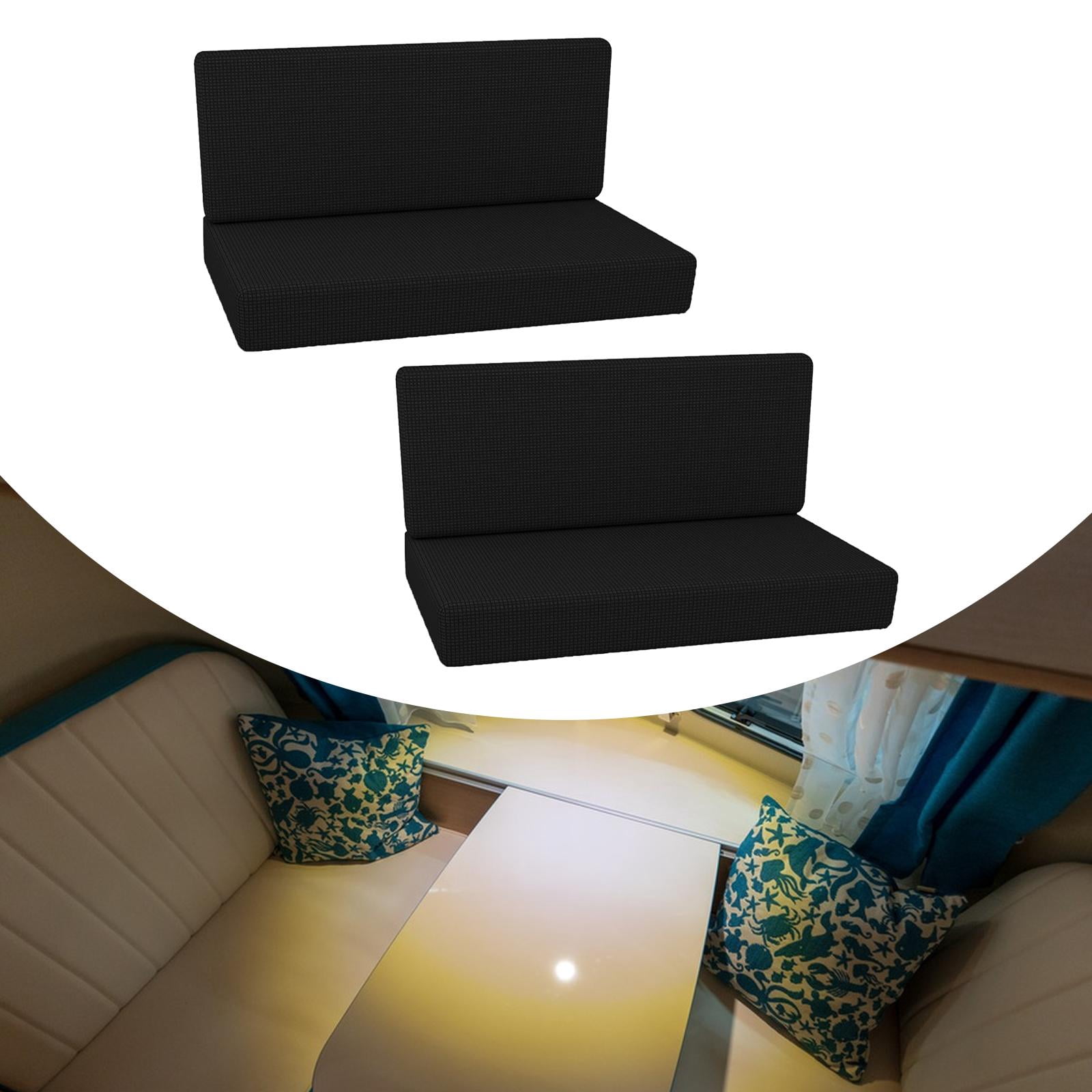 lacooooppia RV Dinette Cushion ers Rv Cushion Slipers 2 Easy to Install Outdoor RV Sofa ers Furniture Protector Black