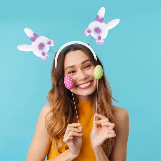 Decoraciones de Pascua, adornos de Pascua, regalos de Pascua, diademas de conejo de Pascua, tocado de zanahoria para coche, decoración de fiesta, diadema de pollito, tarjetas para el cabello, diadema