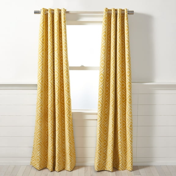 SAFAVIEH Cecille Modern Yellow Geometric Grommet Semi-Sheer Curtains, 52" x 96"