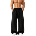 thumbnail image 4 of CLOISE Palazzo Pants for Men Casual with Pockets Big and Tall Breathable Mid Waist Wide Leg Long Pants Elastic Waist Solid Baggy Vacation Outfits Black 5XL, 4 of 7