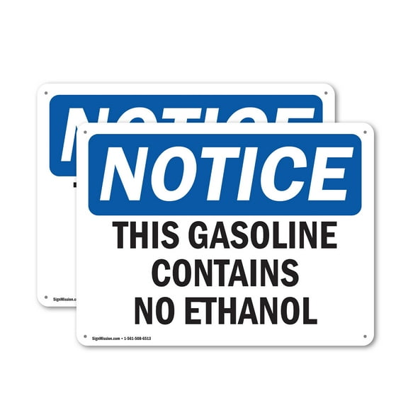 (2 Pack) This Gasoline Contains No Ethanol OSHA Notice Sign 24 Inch X 18 Inch Plastic Sign, Weather Resistant, UV Protected for Workplace, Business, and Construction Site, Made in the