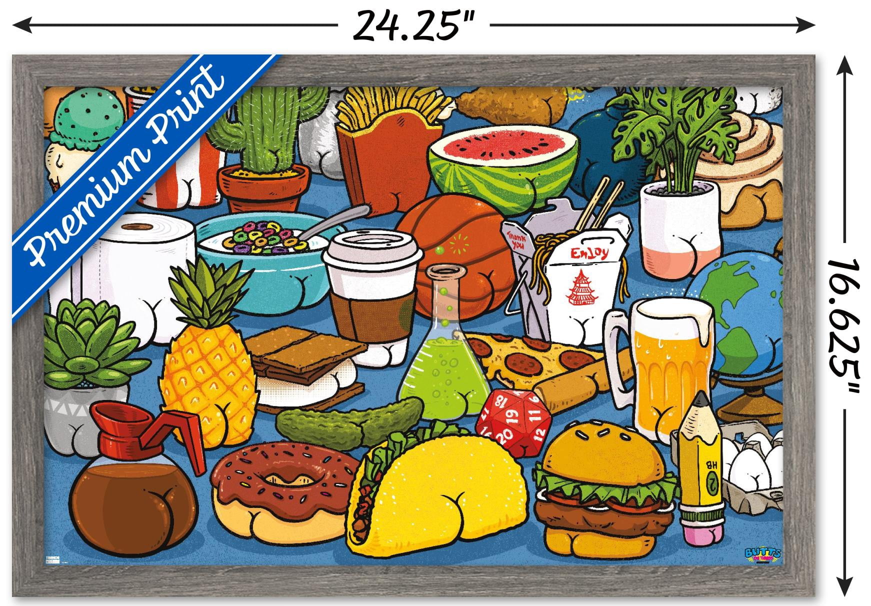 Brian Cook: Butts on Things - Food Wall Poster, 14.725" x 22.375" Framed