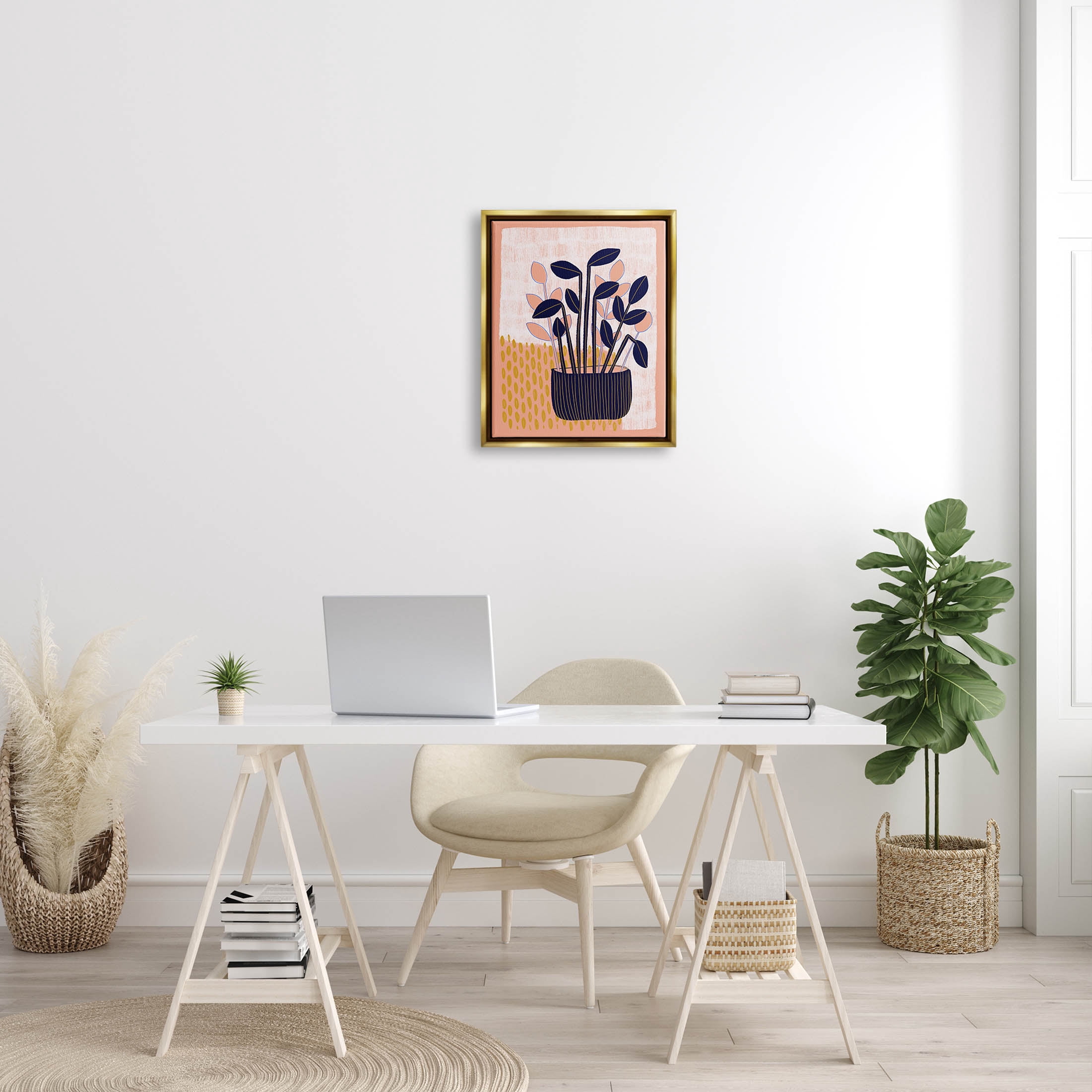 Stupell Industries Modern Patterned Potted Plant Graphic Art Metallic Gold Floating Framed Canvas Print Wall Art, Design by Birgit Maria Kiennast