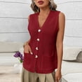 thumbnail image 2 of YUGYXL Womens Sleeveless Vests Summer Button Down V Neck Lightweight Cardigan Trendy Knit Comfy Tank Top with Pockets Wine L, 2 of 8