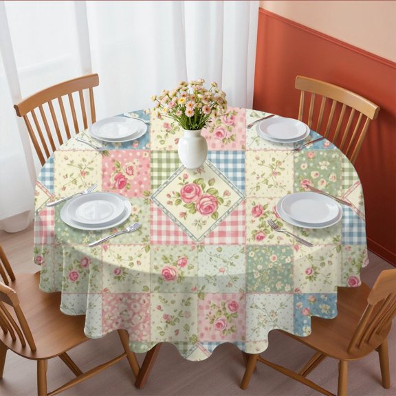 Pioneer Flower Floral Print Pattern Round Tablecloth 60 X 60 Inch, Wrinkle Resistant Wipeable Table Cloth for Kitchen Dining Picnic Patio Party