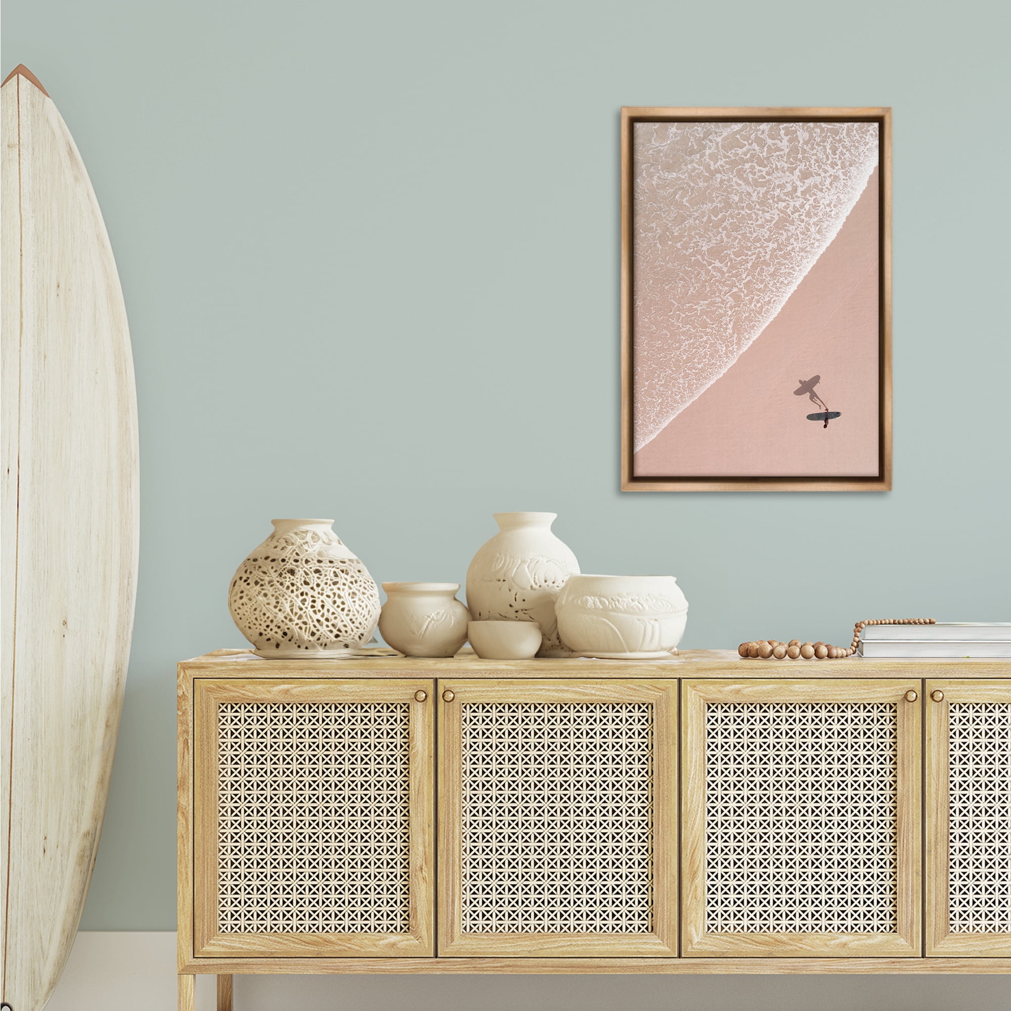 Stupell Industries Beach Surfer Silhouette Landscape & Nature Photography Brown Floater Framed Canvas Art Print Wall Art, 21 x 31
